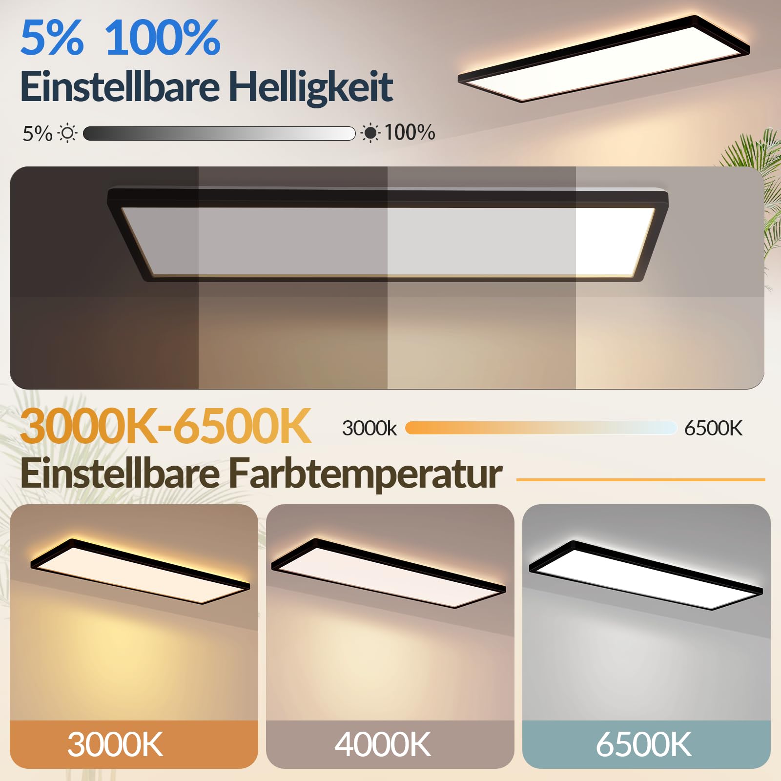 CBJKTX Lampa sufitowa LED z pilotem zdalnego sterowania 58 x 20 cm, panel