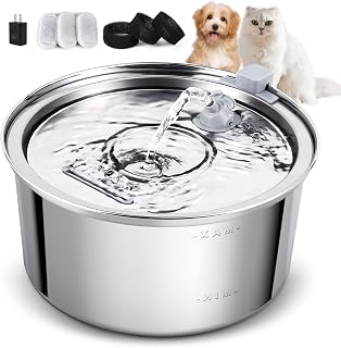 キャットウォーターファウンテン ステンレススチール 3.2L/12オンス 自動ペットファウンテン 犬用ウォーターディスペンサー 超静音ポンプ 交換用フィルター3個付き 猫 犬 複数のペット用