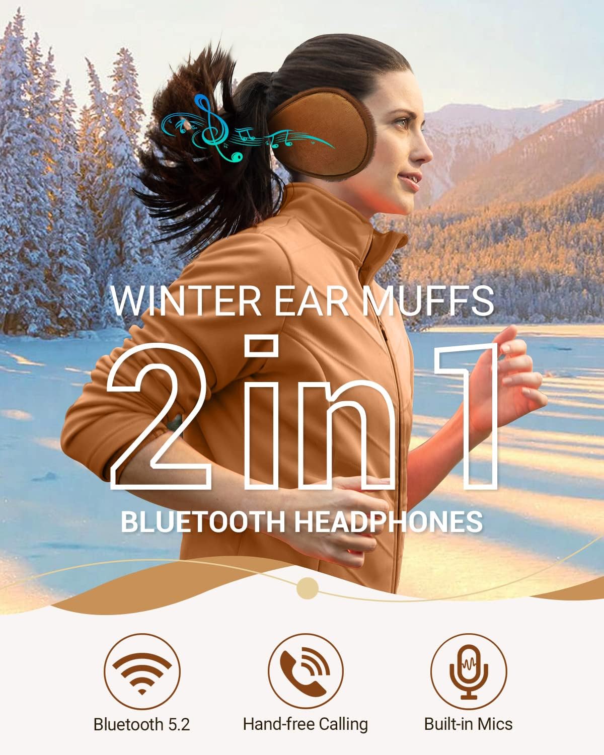 LC-dolida Bluetooth Ear Warmers Winter Music Earmuffs Bluetooth Ear Muffs Built-in HD Speakers Wireless Ear Muffs Headphones Gifts for Men Women Kids for Skating Skiing Hiking