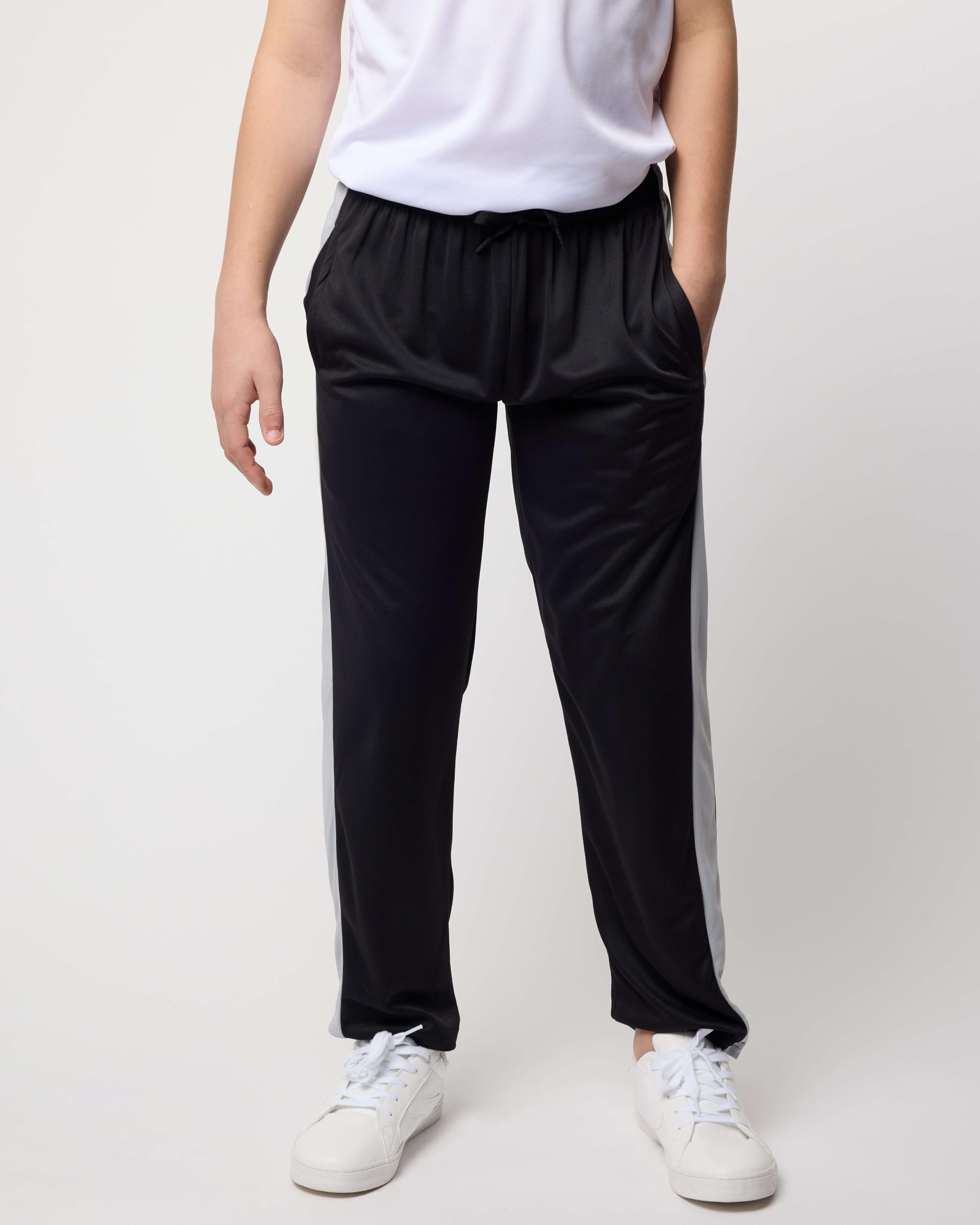 Real Essentials 3 Pack: Boys Active Mesh Sweatpants Track Pants Basketball Athletic Fashion Teen Soccer Casual Lounge Open Bottom Running Kids Pockets Gym Activewear Training -Set 7,M(10-12)