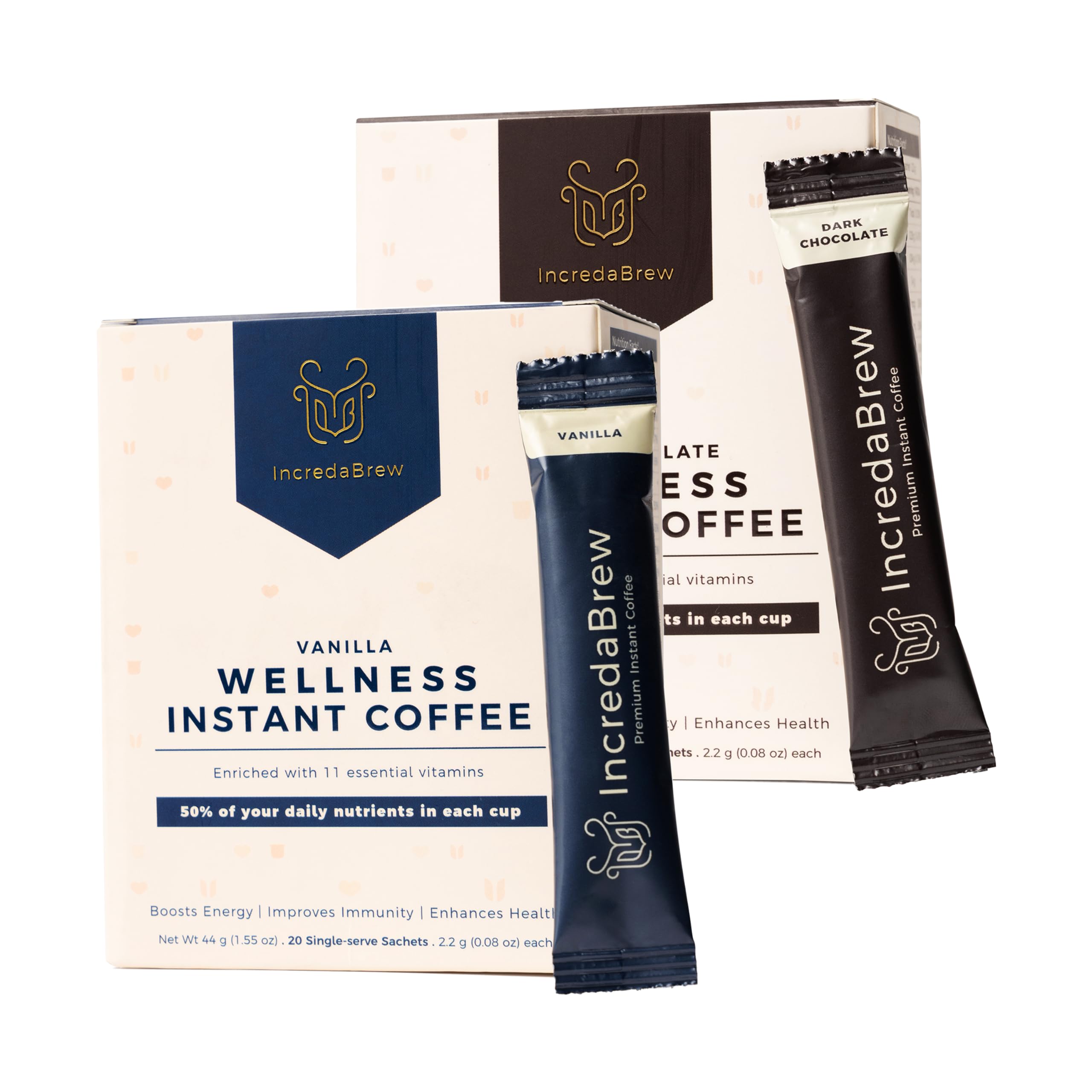 IncredaBrew Wellness Instant Coffee Powder - Dark Chocolate & Vanilla | 40 Cups, Flavoured Coffee Combo Pack of 2 Coffee Flavours x 20 Instant Coffee Sachets for Hot/Cold Coffee, Milk/Black Coffee (B0BDVNWKW2) Amazon Price History, Amazon Price Tracker
