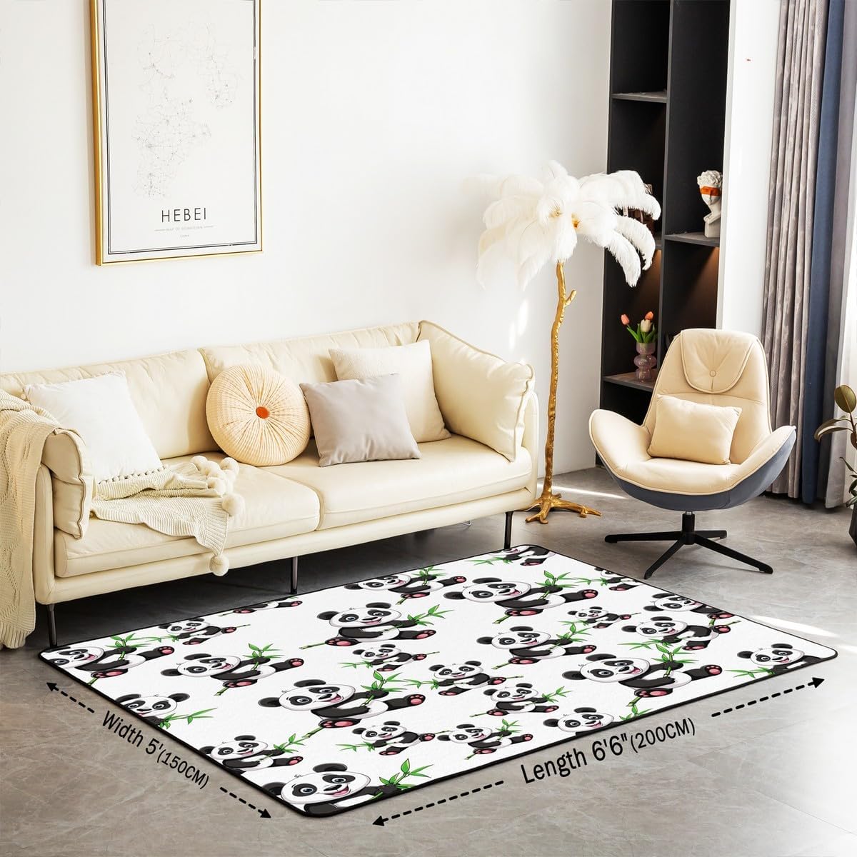 Panda Area Rug 5'x7',Cute Panda Bear Rugs for Living Room Bedroom Set Floor Mat Decor,Cartoon Zoo Animal Bedroom Living Room Carpet,Machine Washable Non-Slip Decorative Carpet for Home
