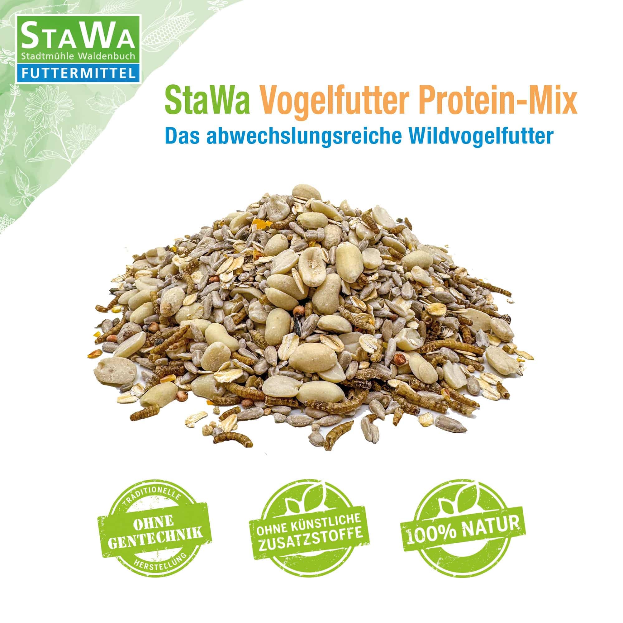 Vogelfutter Protein-Mix, Wildvogelfutter für Gartenvögel und Waldvögel, Streufutter mit viel Eiweiß, Ganzjahresfutter, 20 kg