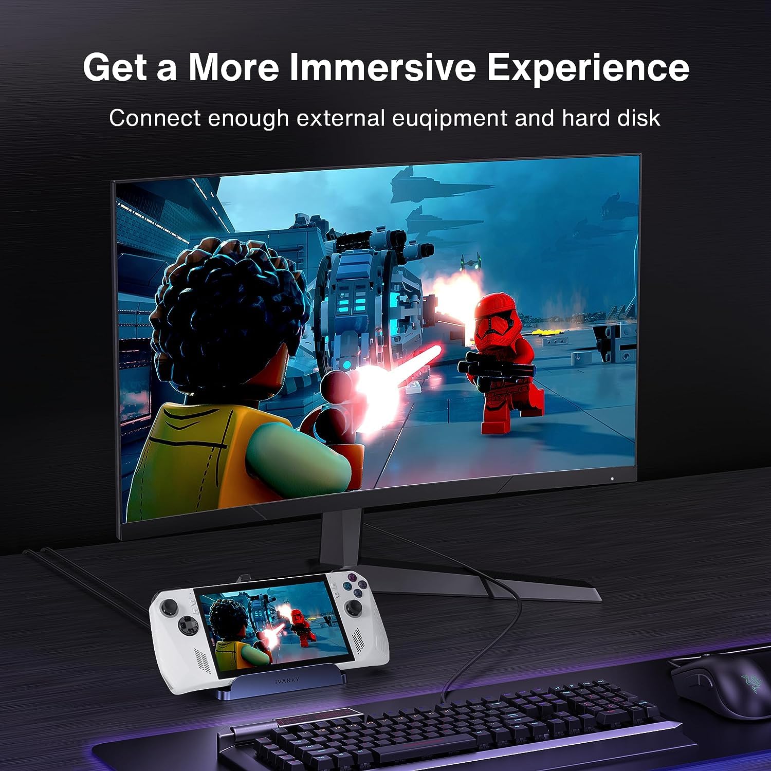 iVANKY 8-in-1 ROG Ally Dock con HDMI 2.1 4K@144Hz, 3*USB-A 3.0, Carica USB-C da 100W, Ethernet da 1Gbps, Docking Station Compatibile con ASUS ROG Alloy X/Lenovo Legion go/Valve Steam Deck OLED