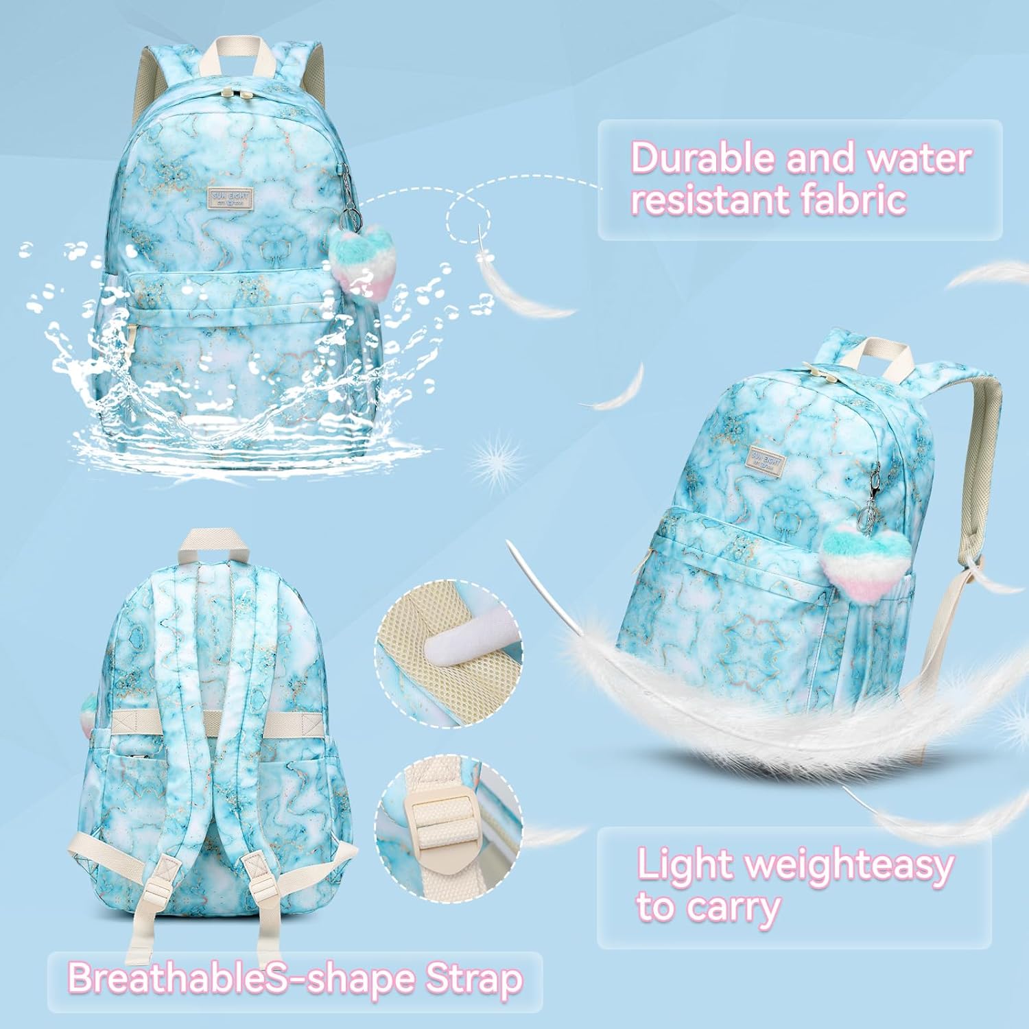 Caran·Y Kids Backpack Large Space Waterproof Classic School Backpack Light Weight Two Size Multi-pocket Toddler Backpack (18-Green, Large) - Image 5