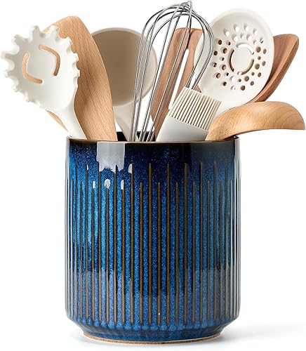 Miniatura 9 de JIEMEI HOME - Soporte para utensilios de cocina, de cerámica grande de 7.2 pulgadas para encimera de cocina, soporte para utensilios con tapete de