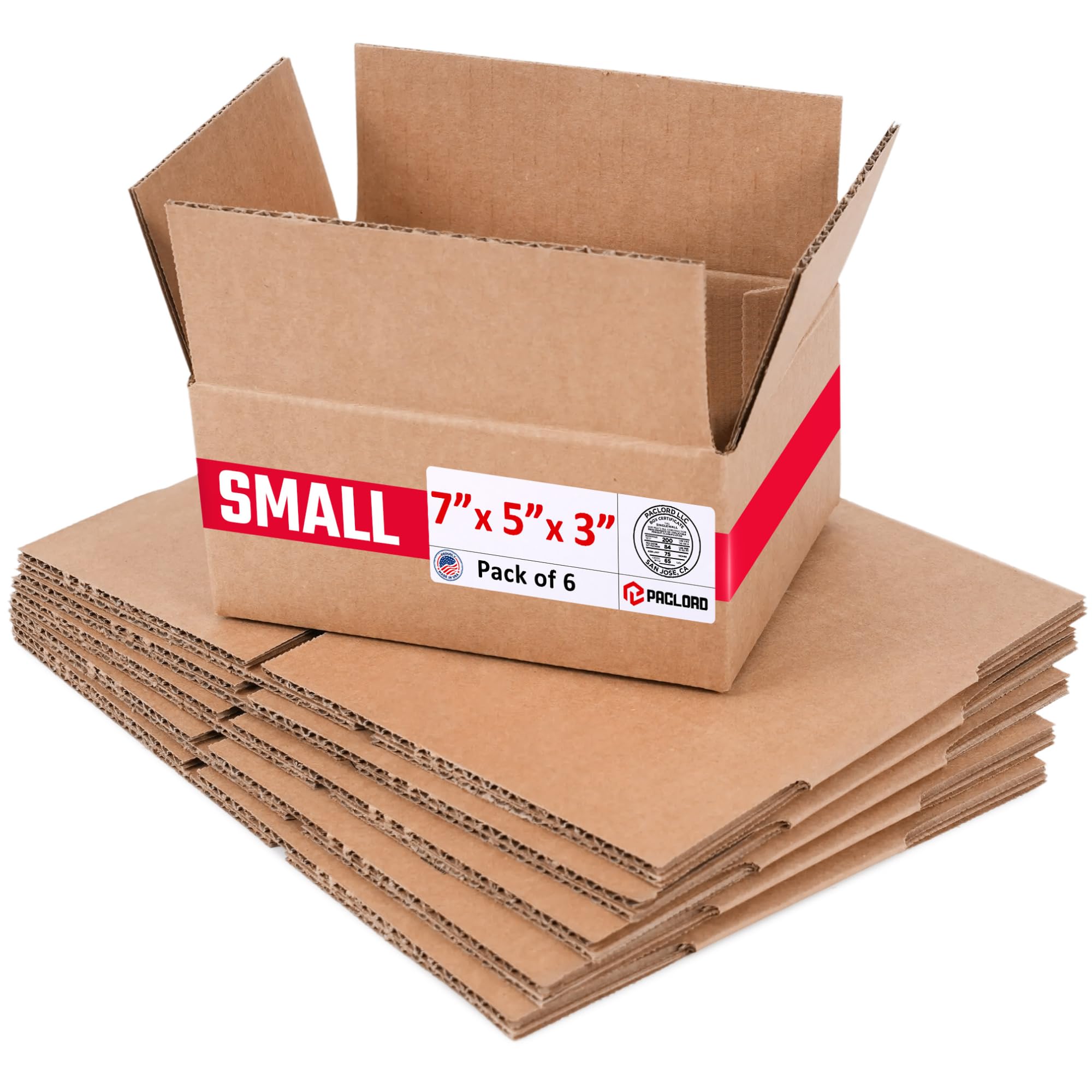Small Cardboard Boxes 7"L x 5"W x 3"H (Pack of 6) - USA-Made Packing Boxes for Moving, Shipping, or Storage - USPS, UPS, FedEx Approved - Professional Packing Supplies for Moving | USA-Made Packing Boxes for Moving, Shipping, or Storage - USPS, UPS, FedEx Approved - Professional Packing Supplies