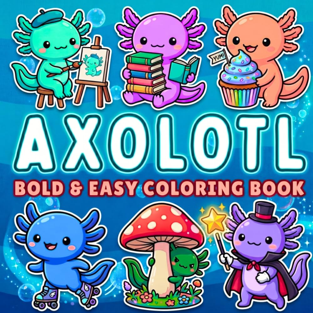 Bold & Easy Axolotl Coloring Book: Cozy Kawaii Designs for Stress Relief & Relaxation | Large Print for all ages