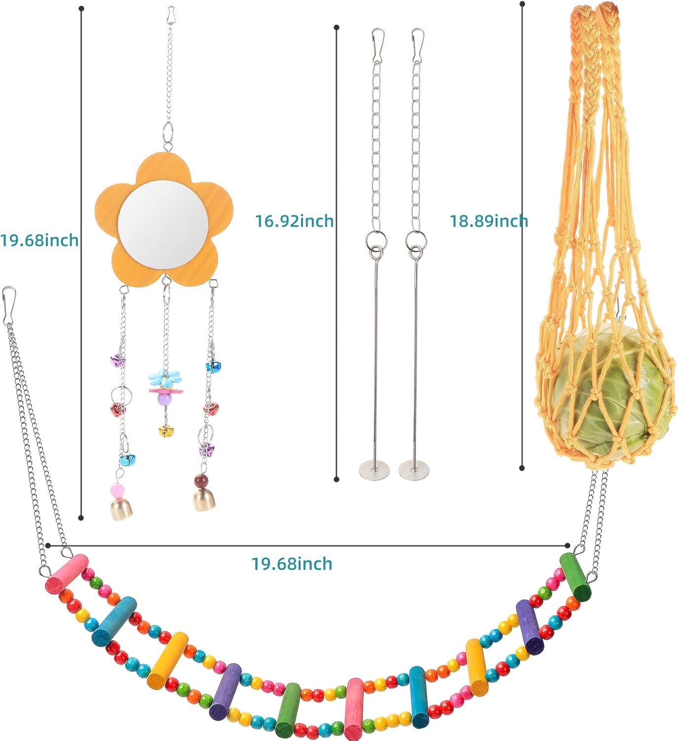 Chicken Toys for Coop 7PCS, KAKUNM Chicken Xylophone, Swing Set, Mirror Toy, Flexible Ladder, Vegetable String Bag and Hanging Feeder thumbnail