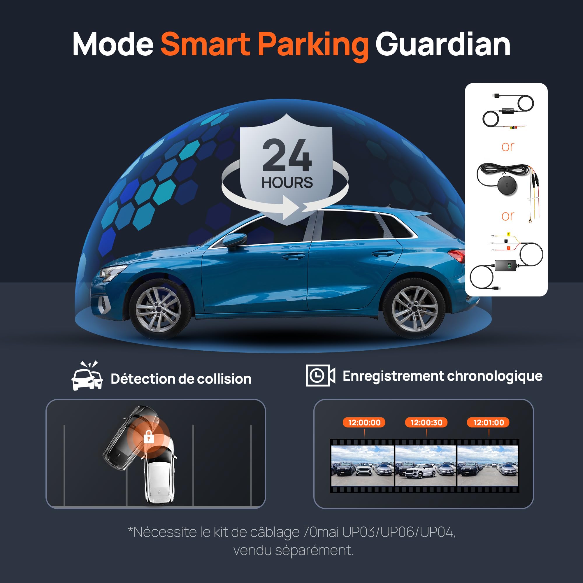 70mai Dash Cam Voiture A510 3K 1944P+1080P Dashcam, STARVIS 2 Camera Embarquée, Dash Cam Avant Arriere, GPS, WiFi, Surveillance Parking, Enregistrement en Boucle, Vision Nocturne avec HDR, ADAS