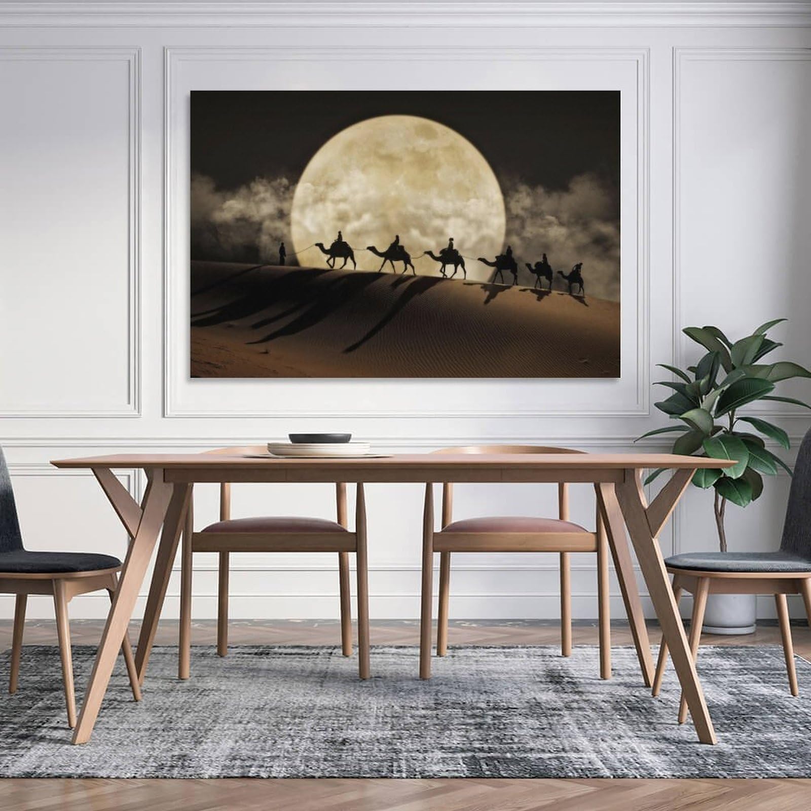 油彩画 アートパネル 砂漠の夜とラクダ Amazon.co.jp: 砂漠のラクダの風景キャンバス絵画月の夜のシーン