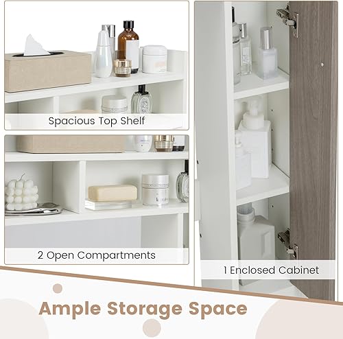 Miniatura 5 de Tangkula Gabinete de almacenamiento sobre el inodoro, ahorro de espacio de baño independiente con 2 estantes ajustables, 2 estantes abiertos y 1