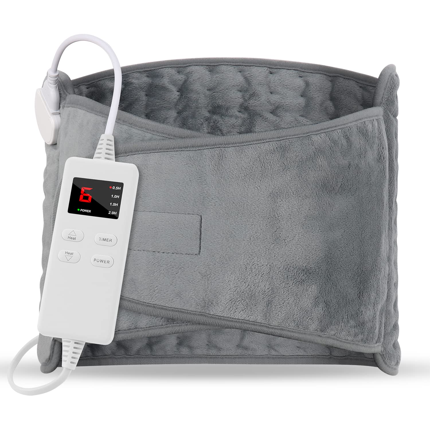 ZWOOS Coussin chauffant 120x30cm, Couverture chauffante électrique avec arrêt automatique et protection contre la surchauffe, 6 température, 4 réglages de temporisation, Lavable en machine (Gris)
