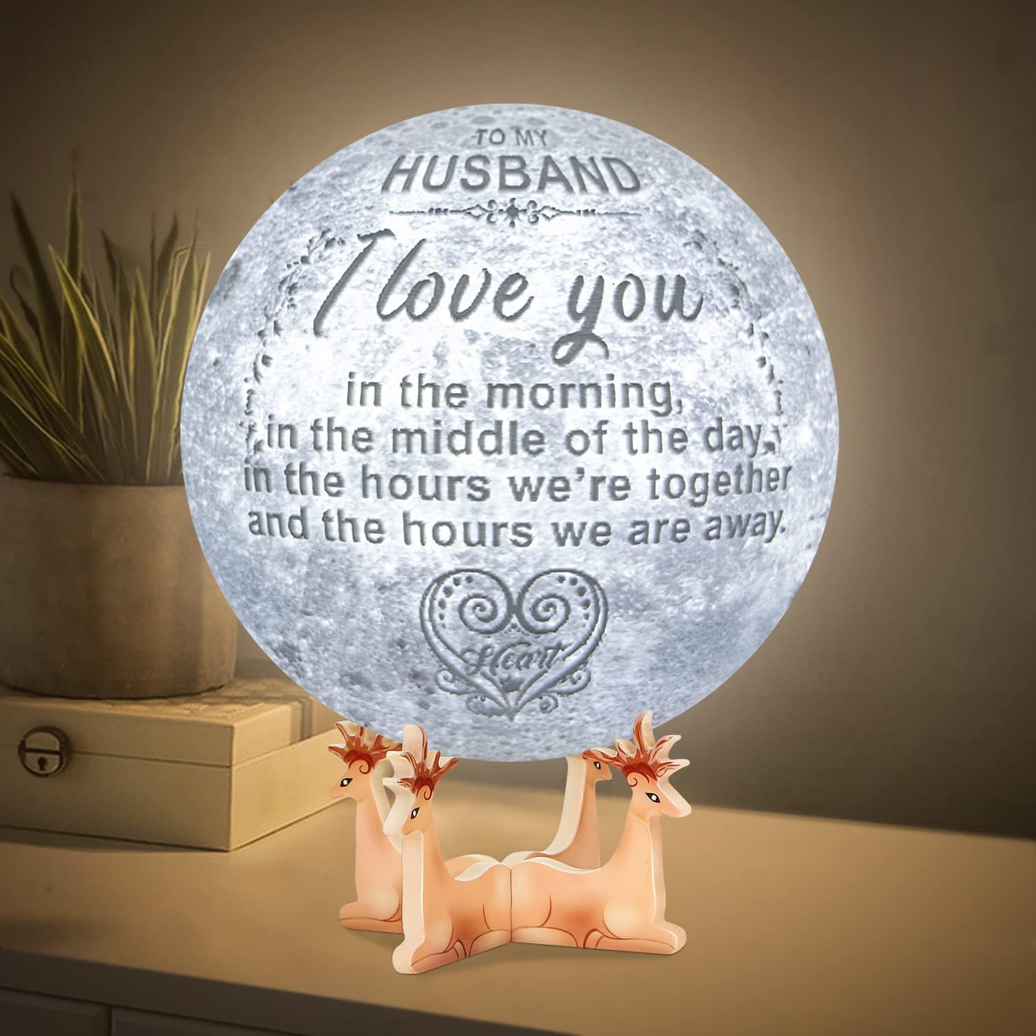 K KENONEngraved 3D Moon Lamp - Anniversary & Valentine's Day Gift for Husband & Wife, Personalized 5.9 Inch 3D Printing Moon Light