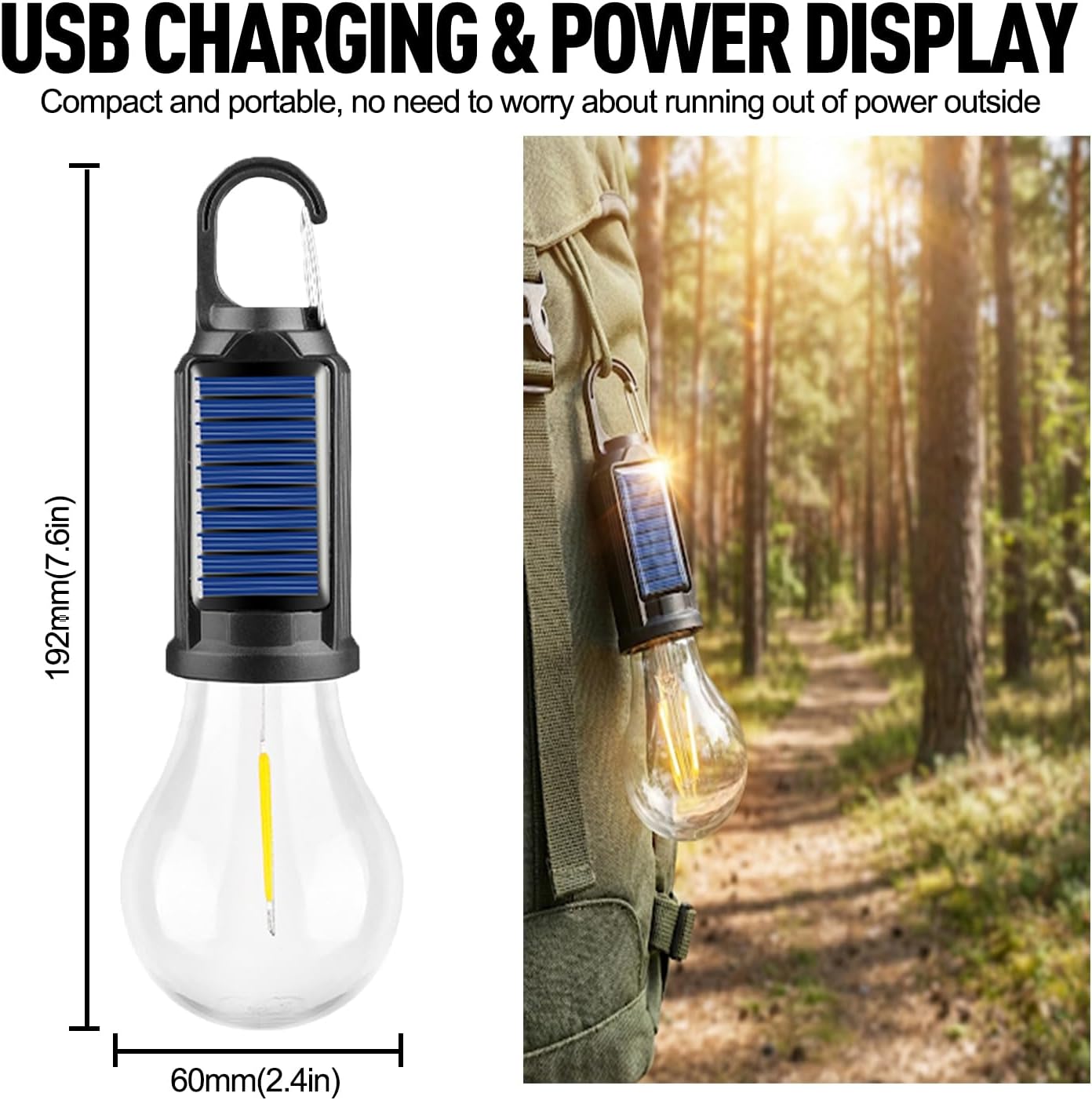 5-Pack Solar Camping Light, Rechargeable LED Lantern Bulbs with Clip Hook, Warm White Filament Tent Lights, 3 Modes & Auto-Sensor, Waterproof Emergency Lamp for Hiking, Hurricane, Power Outage Prep