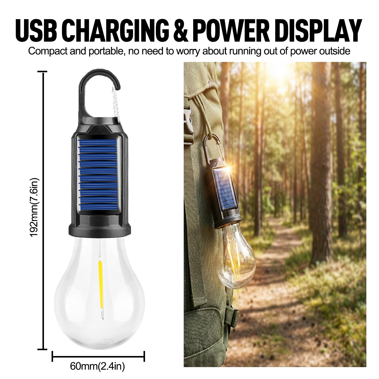 Lot de 4 lampes solaires LED de camping, lanternes de tente d'extérieur rechargeables avec crochet à clip, lumière d'urgence pour camping, randonnée, maison, pannes de courant, pêche et cadeaux