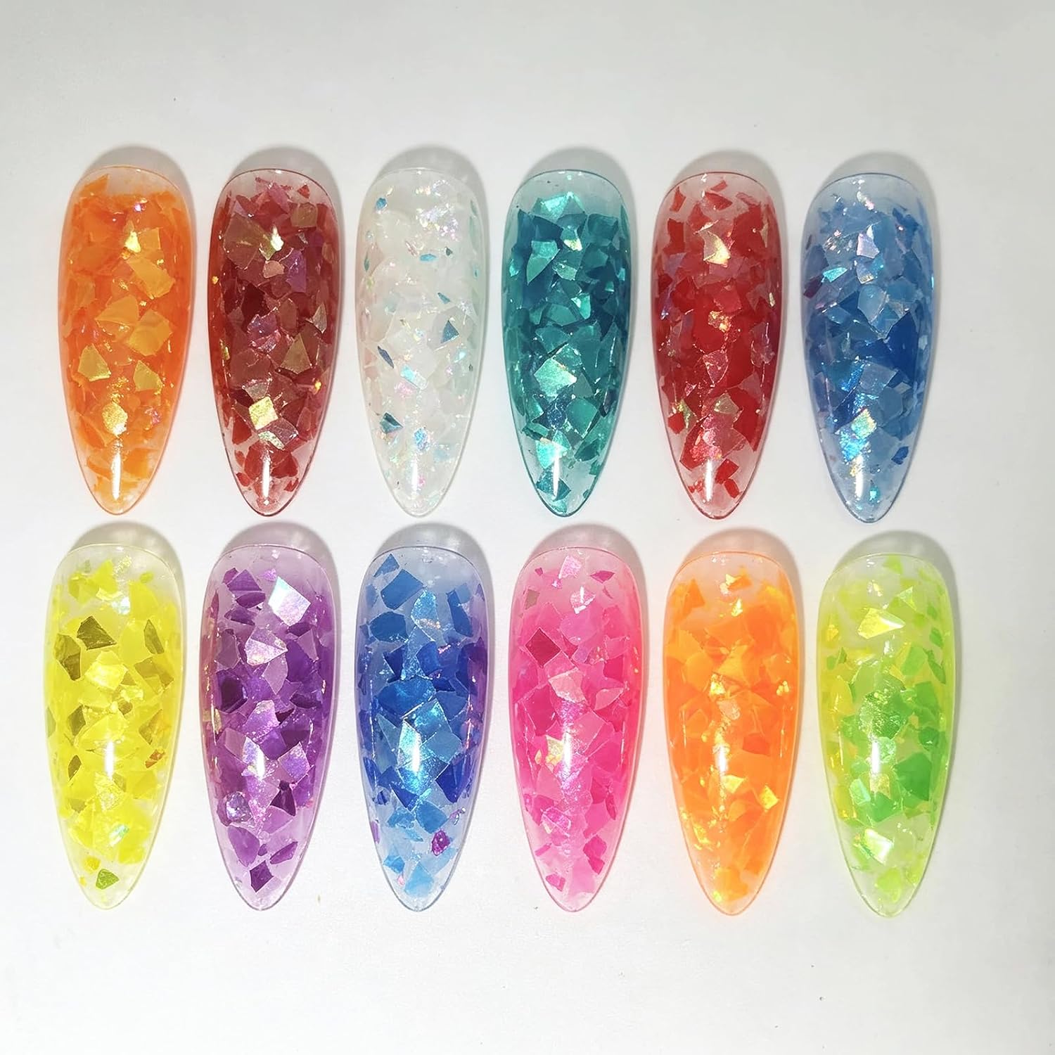 12 Colors Holographic Nail Art Glitter Sequins Set, Iridescent Mermaid Flakes Irregular Shiny Fingernail Glitters, 3D Fluorescent Chameleon Nail Confetti DIY Manicure Decorations for Women