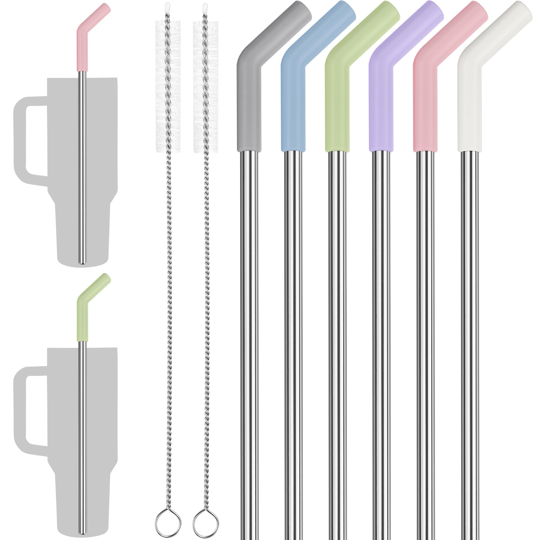 Pailles en acier inoxydable multicolores pour gobelet Stanley 1200ml Tomorotec 6 pièces
