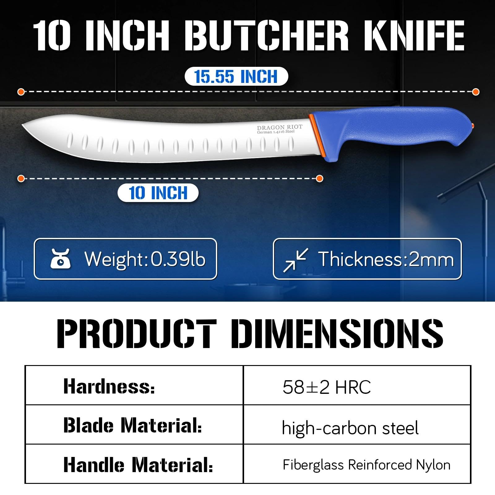 DRAGON RIOT 10 Inch Butcher Breaking Knife, High Carbon Stainless Steel — Amazon image 7