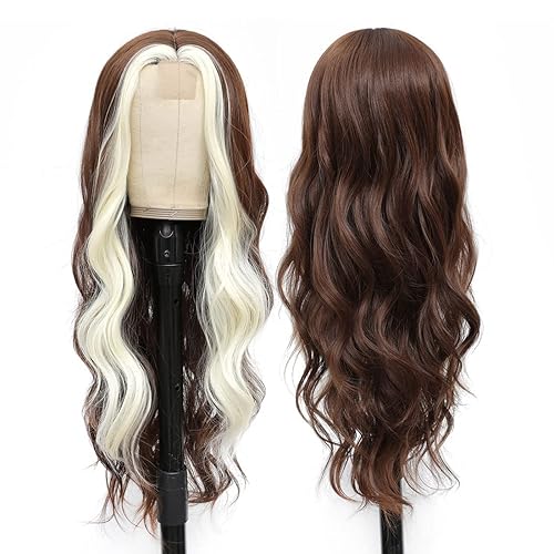 Miniatura 8 de CLIONE Peluca de encaje frontal de 28 pulgadas, pelucas sintéticas largas onduladas para mujeres negras, parte media, peluca ondulada sintética