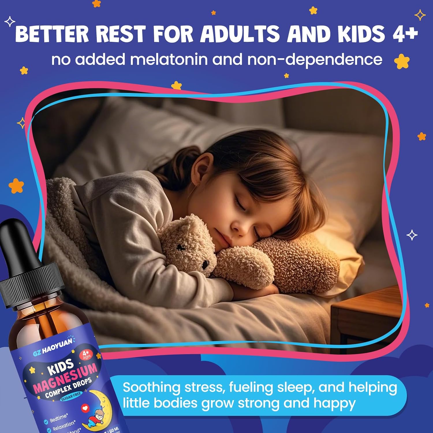 2 Pack Magnesium Glycinate Drops for Kids - Liquid Magnesium Drops with L-theanine, Chamomile & Vitamin B6 for Sleep, Relaxation, Calm & Focus, Strawberry Flavor, 4 Fl Oz