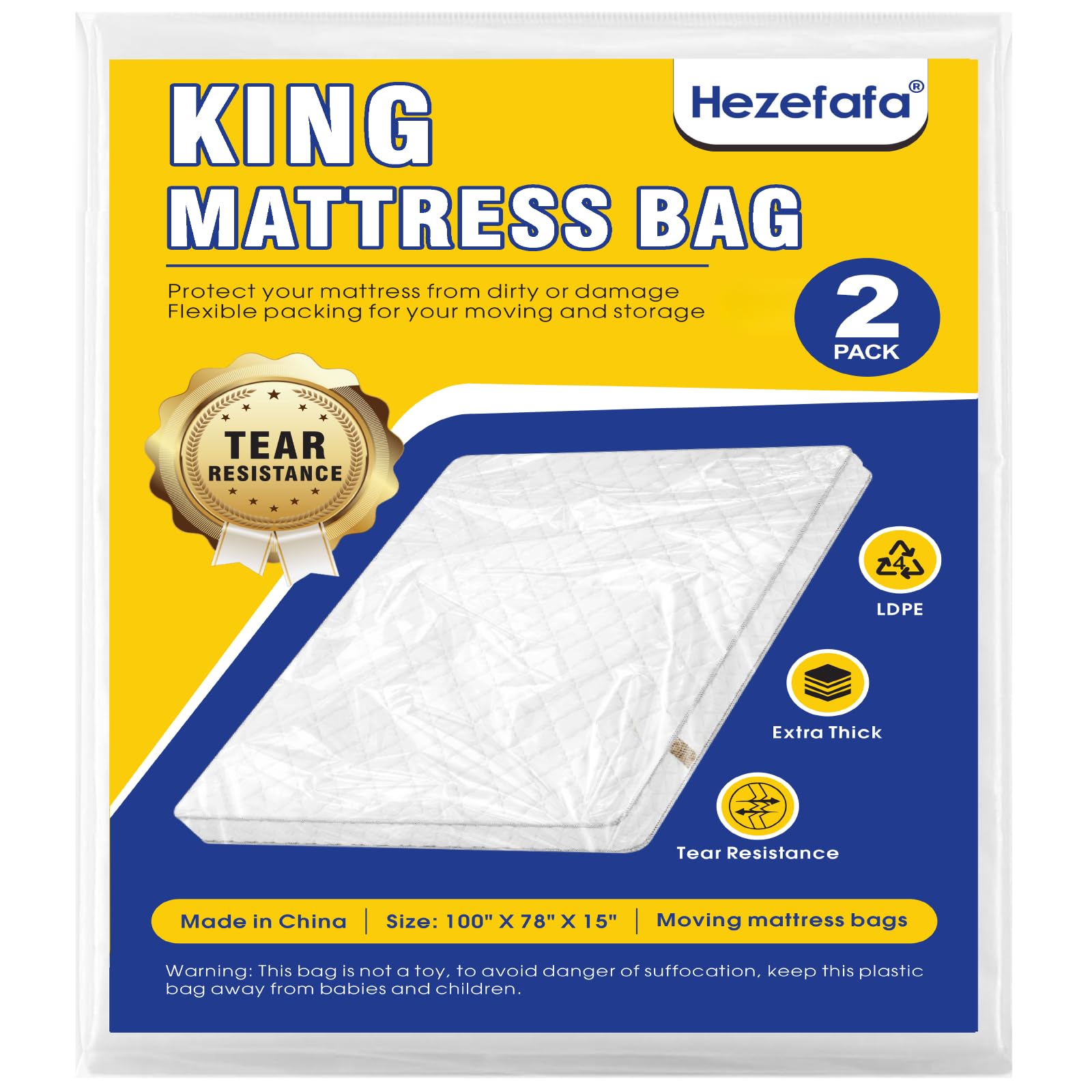 2PK Plastic King Mattress Bags for Moving,Extra Thick