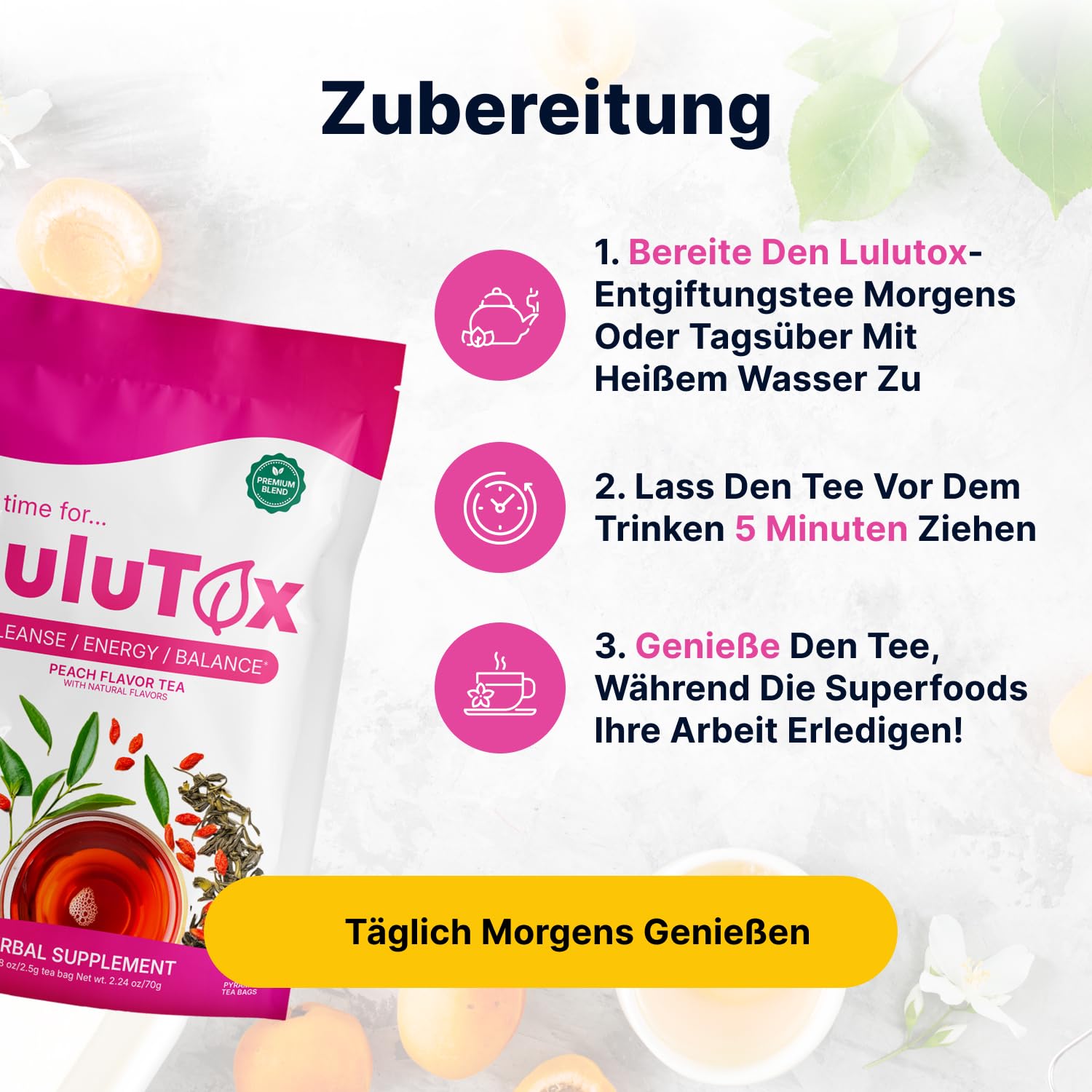 Lulutox Kräutertee Bundle – Kamille Lavendel Abendtee (28 Pyramiden-Teebeutel) & Pfirsich Kräutertee (84 Portionen) – Koffeinfreie Kräutertee Vielfalt