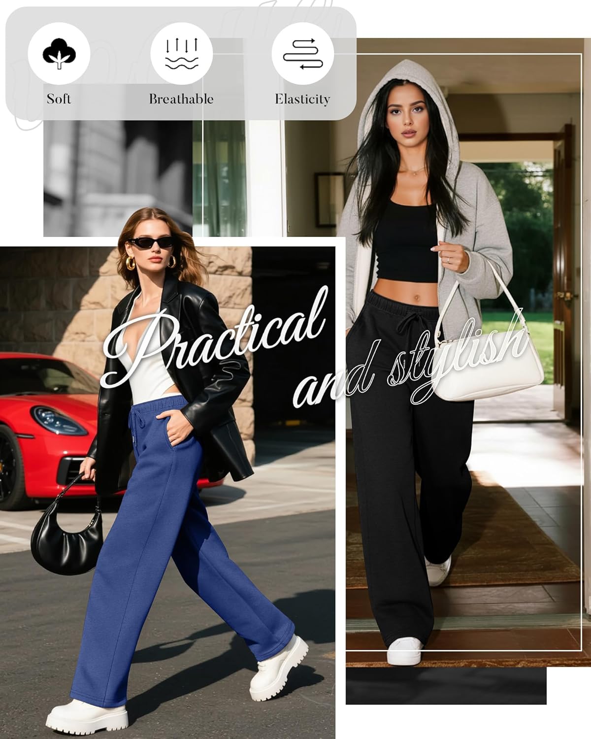 4 Pack Women's Wide Leg Sweatpants Drawstring Lounge Joggers for Women Straight Pants Elastic Waist with Pockets - Image 3