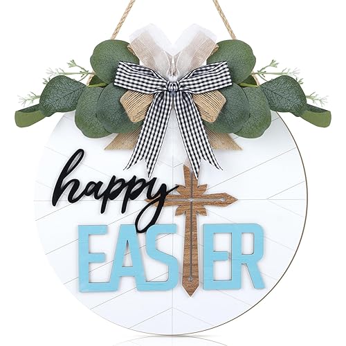 HOURIA 3D Happy Easter Wreaths for Front Door,11.4” Christian Easter