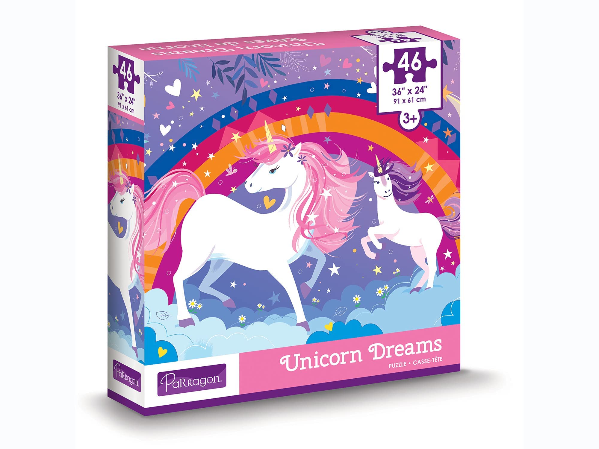 ParragonUnicorn Dreams 46 Piece Rectangular Floor Jigsaw Puzzle for Kids Ages 3 and Up: Includes Colorful Illustrations of Unicorns and Rainbows