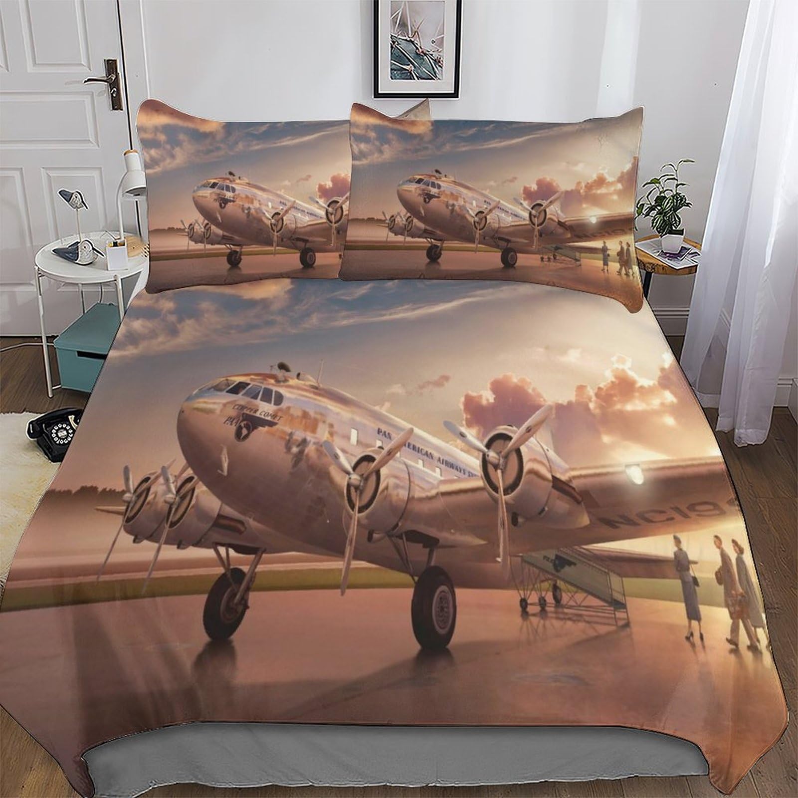 Parure de lit avion en microfibre douce 3 pièces housse de couette 220x240cm grand lit