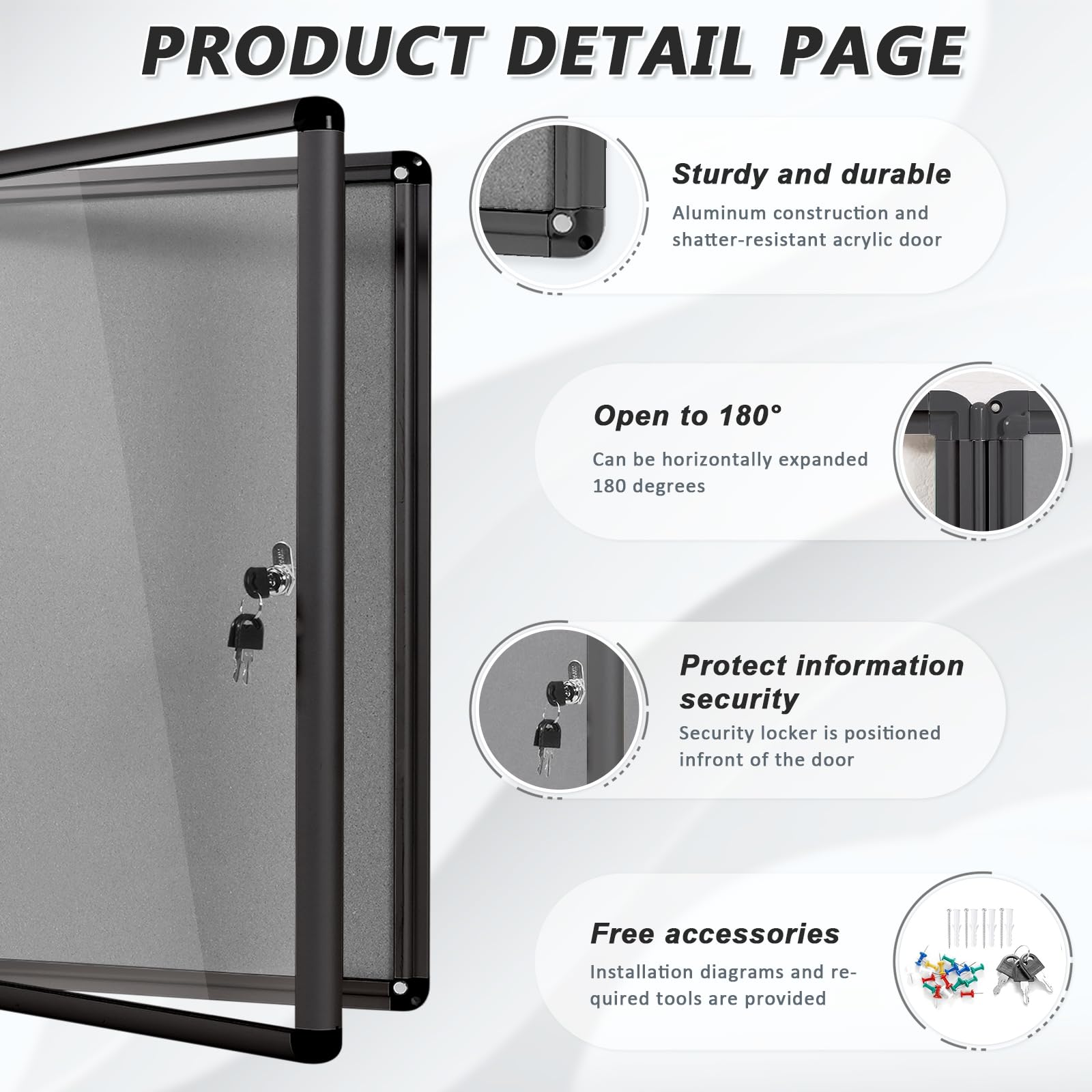 MAKELLO Lockable Notice Board 490x370mm, Temperproof Lockable Display Board for Office School Home Store Community Centre - Image 4