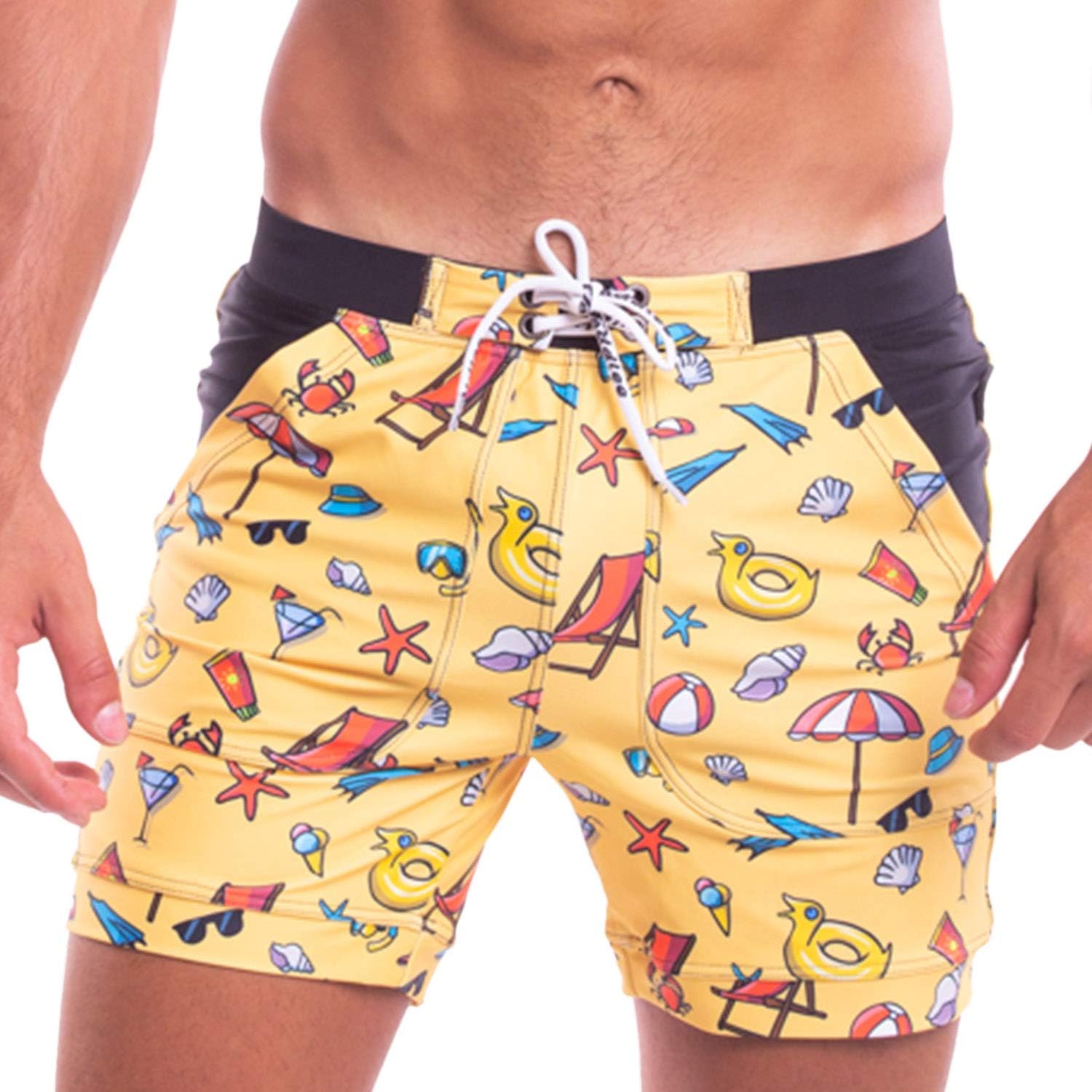 Taddlee Men Swimwear Swimsuits Flower Print Surf Board Boxer Shorts Trunks Long
