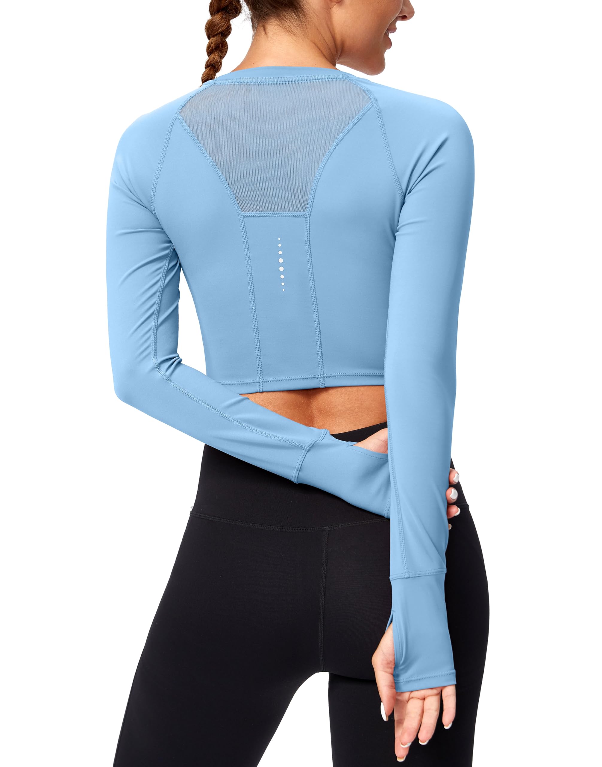 SANTINY Haut court à manches longues pour femme - Coupe ajustée - Pour gym, yoga, course à pied