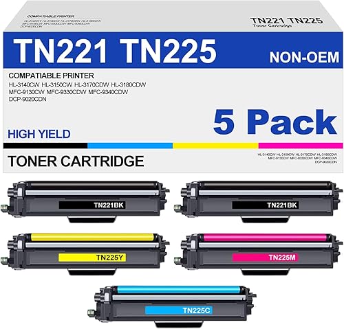 TN221 TN225 Cartucho de tóner de alto rendimiento de repuesto para Brother TN 221 TN 225 compatible con MFC-9130CW HL-3170CDW HL-3140CW HL-3180CDW