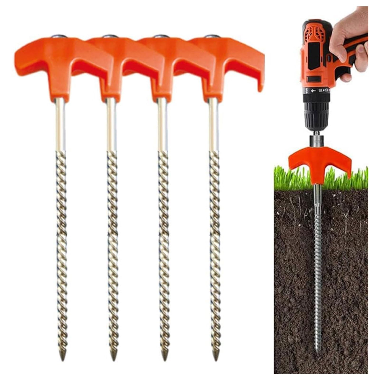 Ancoraggi a terra a vite – 20,3 cm picchetti per campeggio, set di 4 picchetti durevoli, resistenti ancoraggi per trampolini e condizioni di vento forte