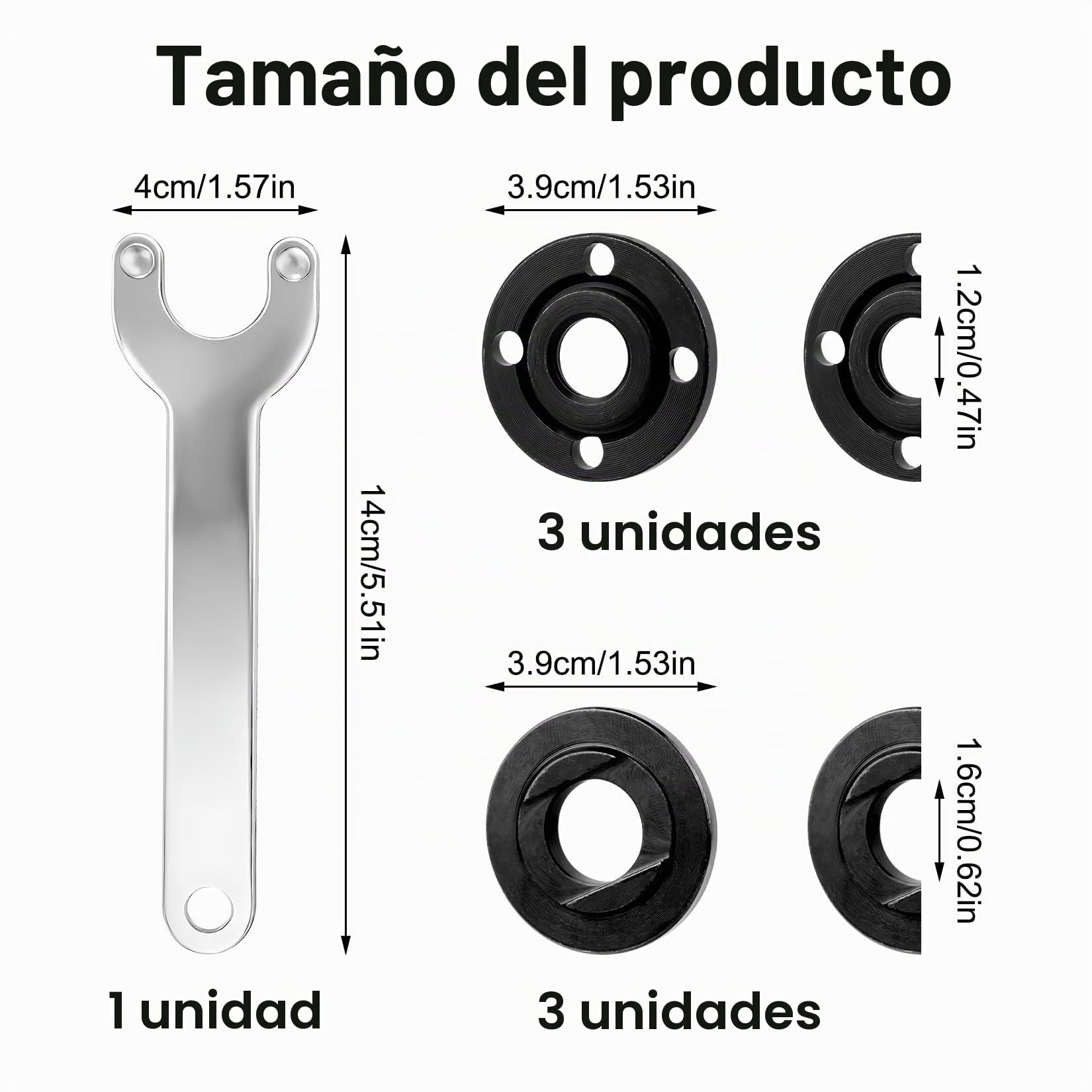 7 Pcs Llave Amoladora Angular, 140 mm Tuercas Llave de ángulo de Brida, incluye 6 Tuercas de Amoladora Angular Bridas de Metal, Llave de Amoladoras Angulares