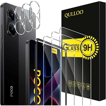 QULLOO protective film for Xiaomi Poco X7 Pro 5G 3 pieces screen protector with 3 pieces camera protection [9H hardness tempered glass] [HD Clear protective glass] [Anti-scratching film]