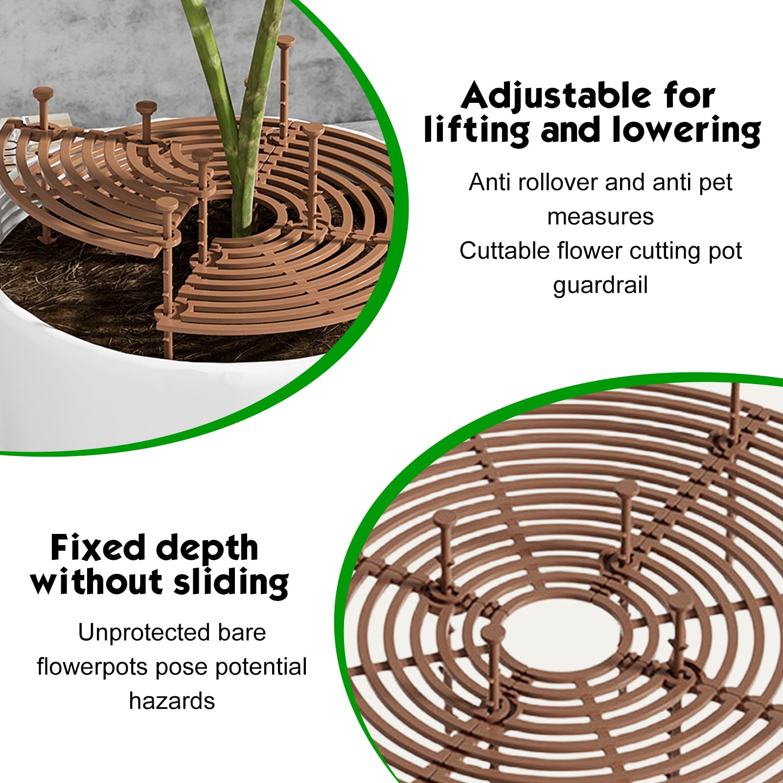 Lot de 6 grilles de protection rondes pour plantes, 30 cm, grille pour pots, protection pour chats et enfants, couverture pour pots (noir et brun)