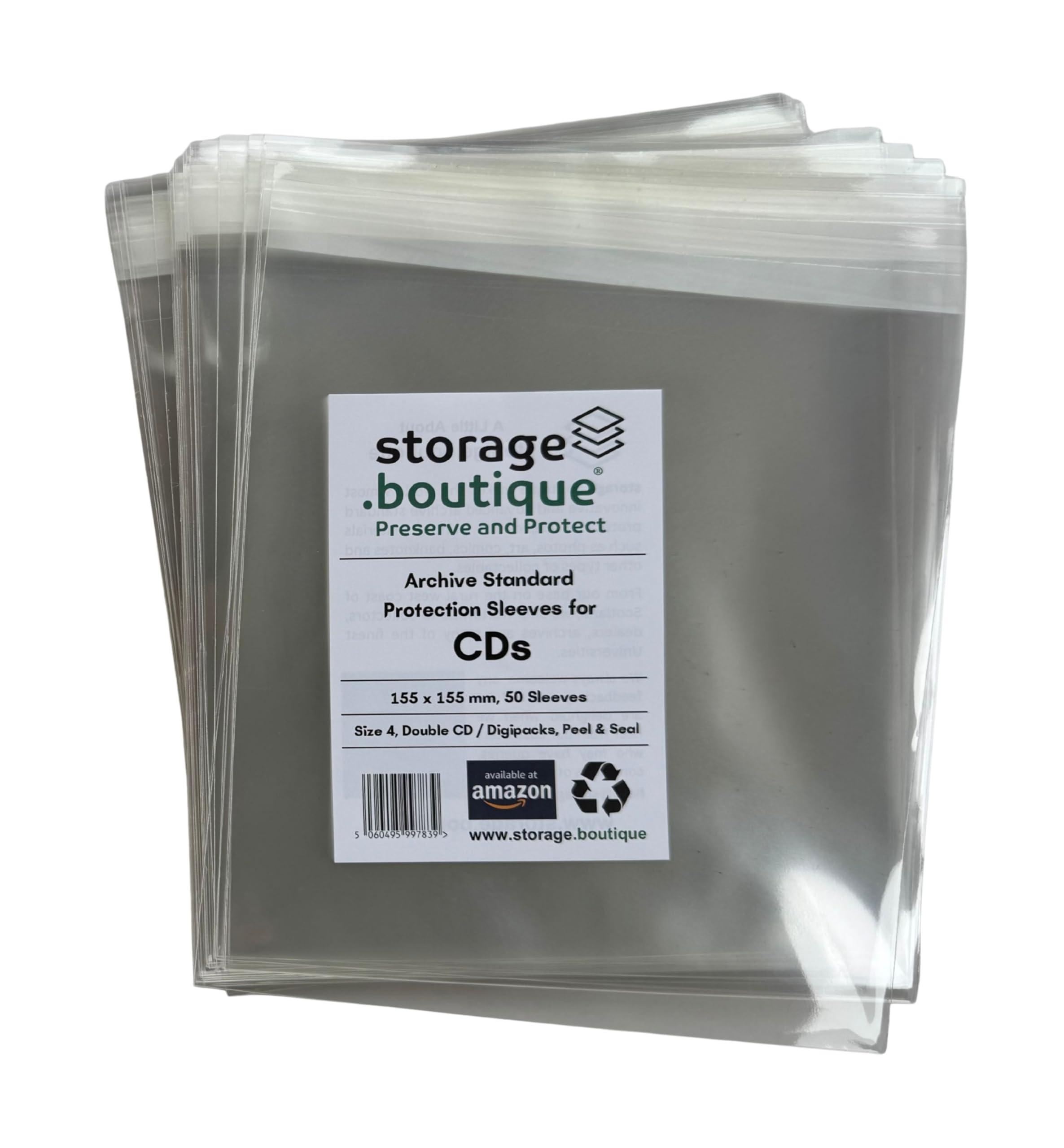 storage.boutique Double CD/DIGIPACK Protection Sleeves, Archive Standard, Acid Free, Size 4, 155 x 155 mm Peel & Seal, 50