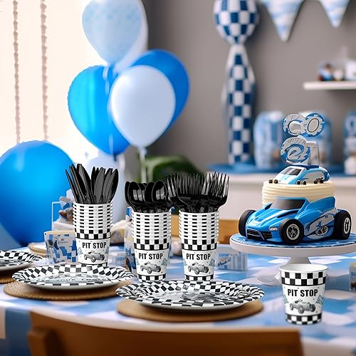 Miniatura 6 de Recuerdos y decoraciones de fiesta de cumpleaños de coche de carreras de acuarelas - Suministros y vajilla para fiesta de carreras