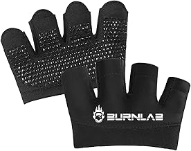 BURNLAB Workout Gloves,Short Micro Weight Lifting Gloves Grip Pads with Full Palm Protection & Extra Grip for Men Women Weightlifting,Gym,Cross Training,Powerlifting,WODs (Black, M)