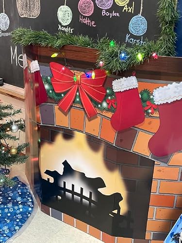 Miniatura 5 de Decoración de fiesta de Navidad de tamaño real con chimenea impresa de cartón, 5 pies de largo
