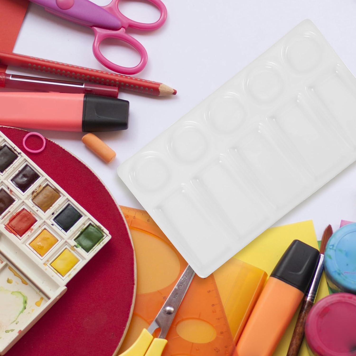 DOITOOL 10-Well Rectangular Plastic Watercolor Palette White Leak Proof Paint Mixing Tray for Acrylic Gouache Oil Art Supplies