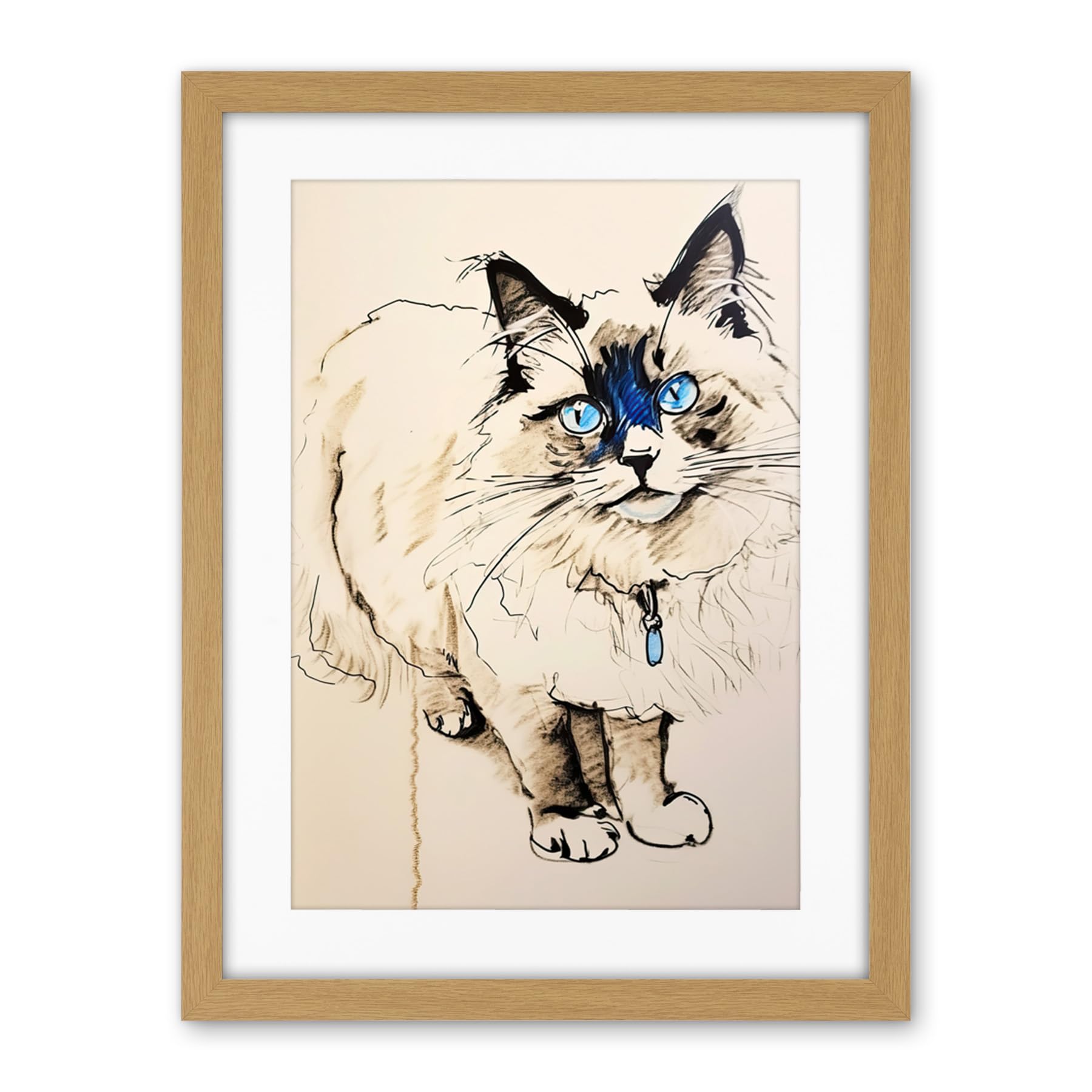 Artery8 Blue Point Ragdoll Cat Sketch Drawing Portrait Artwork Framed Wall Art Print 18X24 Inch