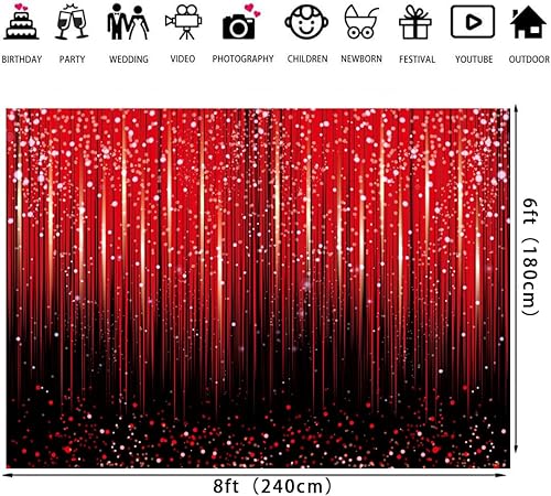 Miniatura 8 de Telón de fondo rojo con purpurina para fotografía con lentejuelas Bokeh negras y rojas, fondo de fiesta de cumpleaños, baby shower, invierno,