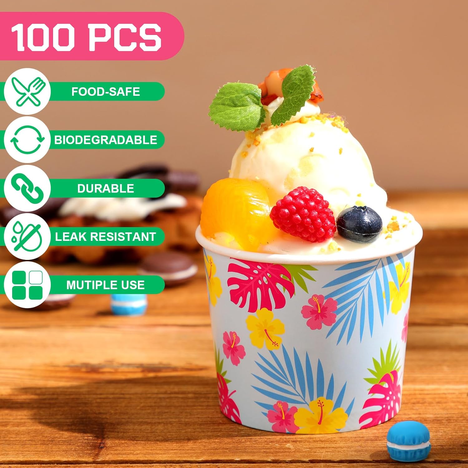 100 Pcs Hawaiian Ice Cream Cups Flamingo Ice Cream Bowls Bulk Paper Disposable Tropical Dessert Treat Bowls Snack Cups for Summer Birthday Hawaiian Flamingo Party Supply Decoration (6 oz)
