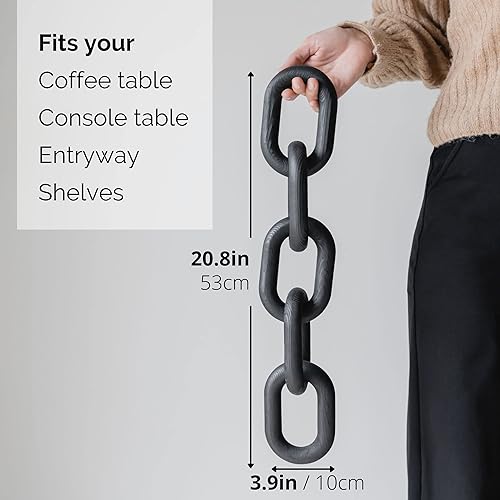 Miniatura 6 de PEAKOLY Wood Chain Link Decor - Modern Coffee Table Decor Items Black Chain Decor for Coffee Table Wooden Decorative Chain Bookshelf Decor Shelf
