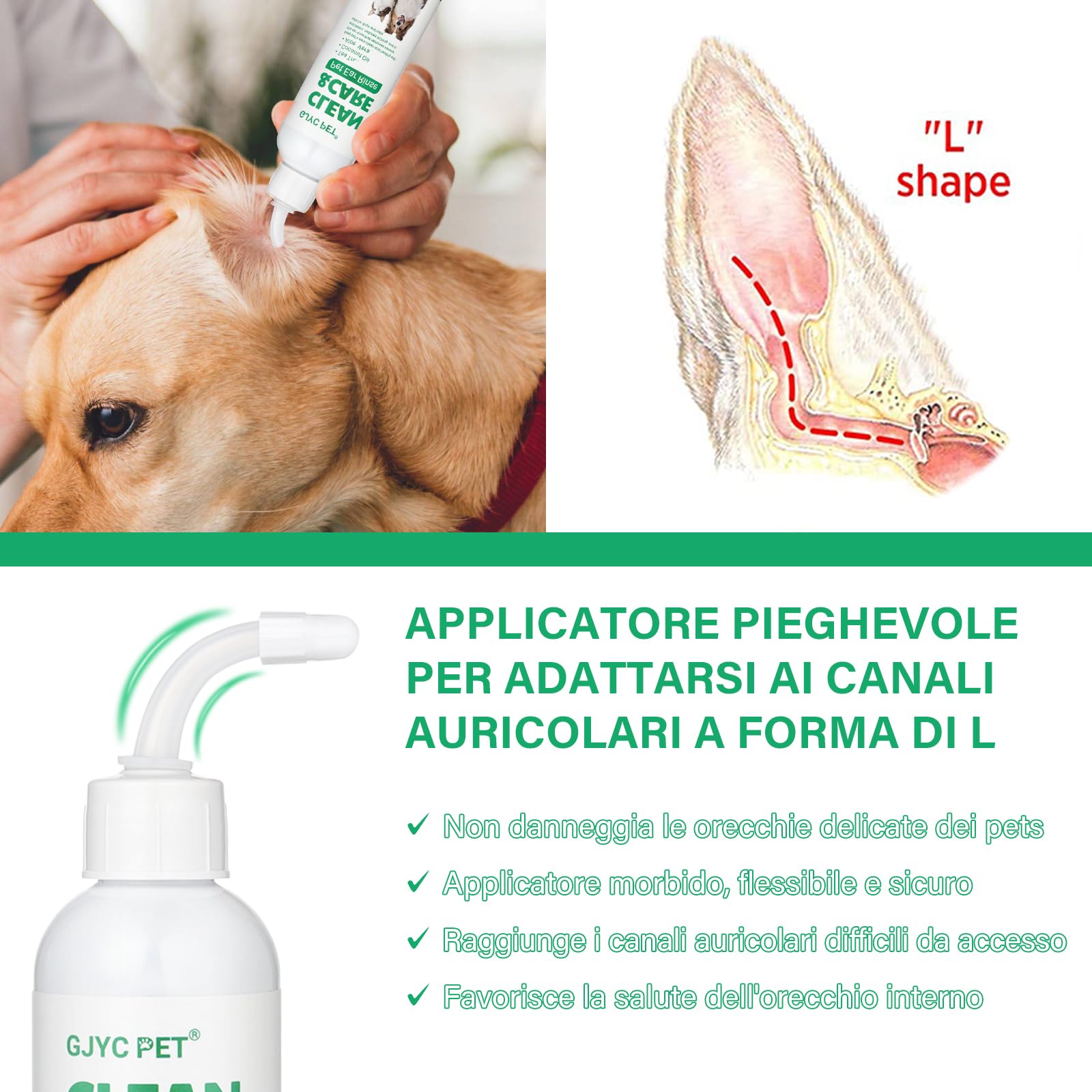 GJYC PET Pulizia Orecchie Cane, Gocce Orecchie Cani, Gocce Orecchie Cane, Detergente Orecchie per Cani, Risciacquo per Le Orecchie del Cane, Soluzione per la Pulizia delle Orecchie del Cane, 4 OZ