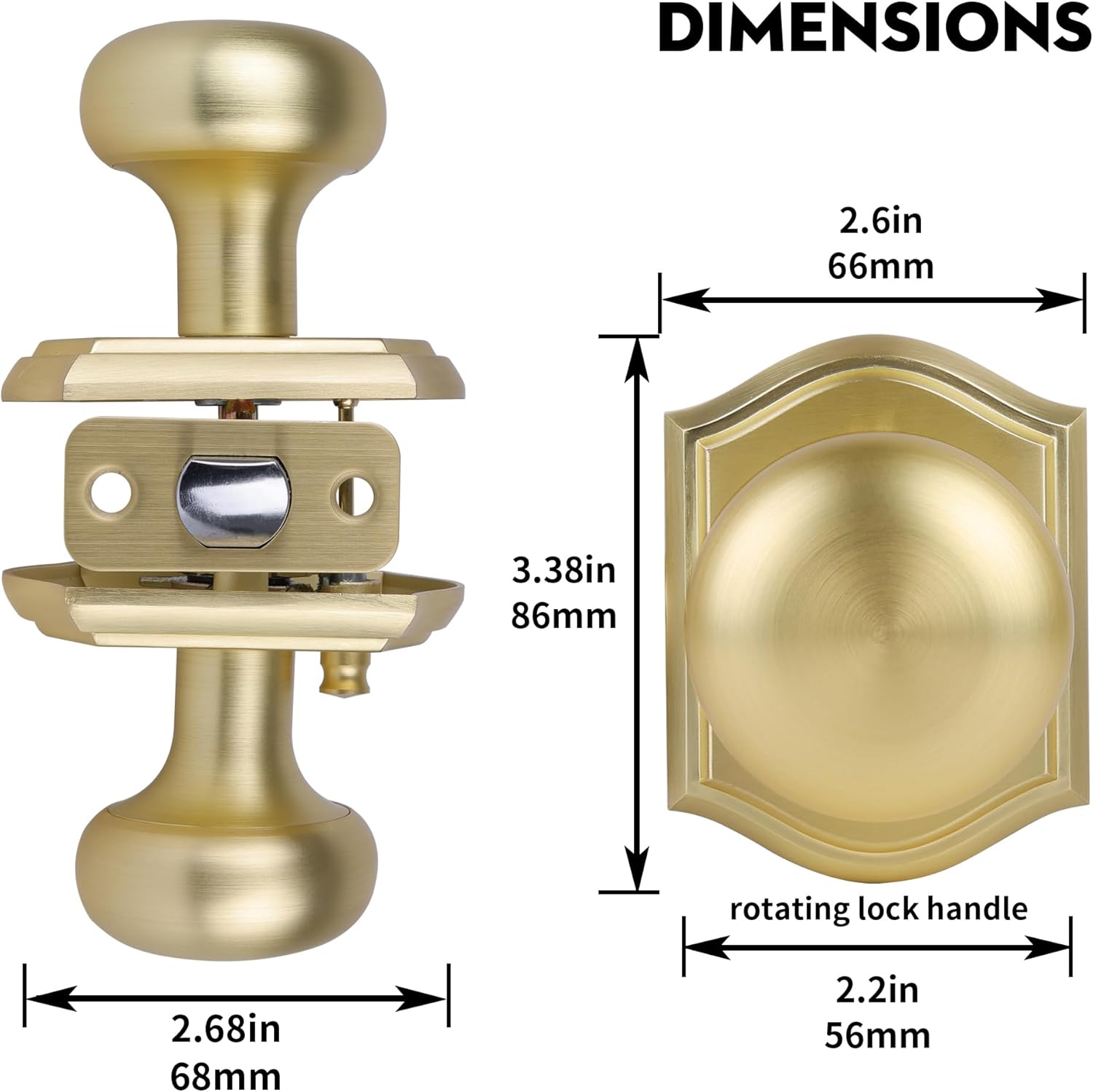 Door Knobs Interior, Classic Decorative Satin Brass Privacy Door Knob Perfect for Bedroom or Bathroom Doors, Durable Stylish Hardware for Indoor Use- 1 Pack